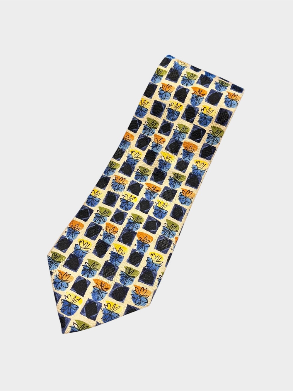 ERMENEGILDO ZEGNA Floral Geometric Silk Tie Multicolor Designer Blocks - Picture 2 of 6